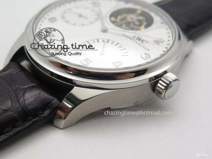 MIROTIME 0601 Breathable Portuguese Tourbillon Mystere SS TF Best Edition White Dial on Black Croc Leather Strap 7384